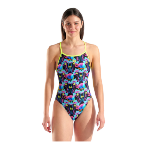 Traje de baño ARENA W.  Traje de baño ARENA W. MULTI CHAMELEONS LACE BACK Multi Black - Artic Lime