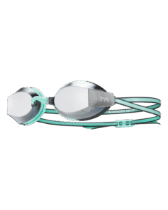 Lentes de competencia TYR Black Ops 140 EV con mica plateada espejada y correa color menta