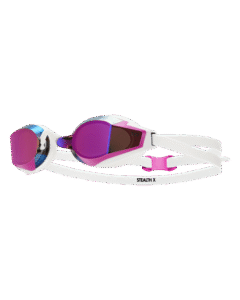 Lentes de competencia TYR Stealth-X con mica rosada espejada y correa blanca