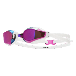 Lentes de competencia TYR Stealth-X con mica rosada espejada y correa blanca