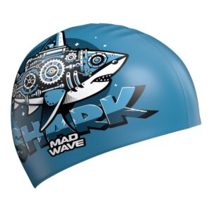 Gorra de Natación de Silicón Mad Wave Junior Estampada Shark Blue