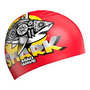 Gorra de Natación de Silicón Mad Wave Junior Estampada Shark Red