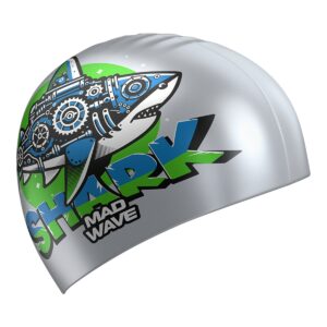 Gorra de Natación de Silicón Mad Wave Junior Estampada Shark Silver